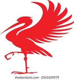 line art heron bird with color