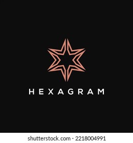 plantilla de vector de logotipo de estrella de hexagram de arte de línea