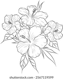 Line art of hibiscus flower black and white outline of hibiscus flowers vector illustration.