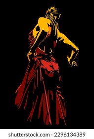 Line art high contrast female flamenco dancer. Vector illustration.