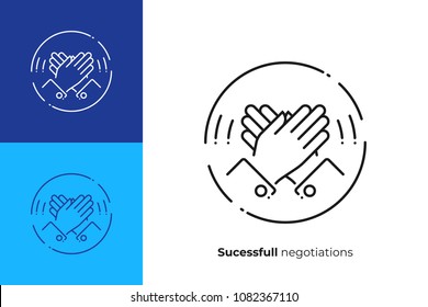 Line Art High Five. Rised Hands Slap. Team Building. Scalable Vector Icon In Modern Lineart Style. Outline Elements Vector Illustration.