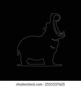 Line Art Hippo Animal Hand Drawn Illustration Isolated On White Background, Hippopotamus outline or line art or sketch illustration