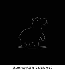 Line Art Hippo Animal Hand Drawn Illustration Isolated On White Background, Hippopotamus outline or line art or sketch illustration