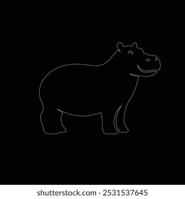 Line Art Hippo Animal Hand Drawn Illustration Isolated On White Background, Hippopotamus outline or line art or sketch illustration