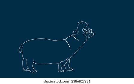 Line art Hippo in  flat set for web design. Cartoon wild creature, vector illustration. African animals, zoo and wildlife concept