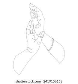 Line art holding hands. Concept for wall art, logo, card, banner. Love, relationship, Valentines day concept.Vector illustration isolated on white background.