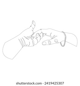 Line art holding hands. Concept for wall art, logo, card, banner. Love, relationship, Valentines day concept.Vector illustration isolated on white background.