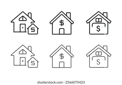 Line art home sell icon set. house with money icon line style isolated on white background. Vector illustration For sale, information, sell home icon