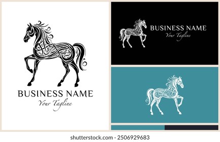 line art horse head letter a logo