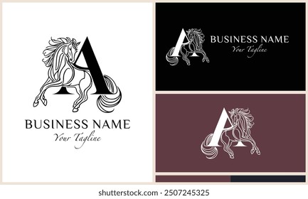 line art horse head letter a logo