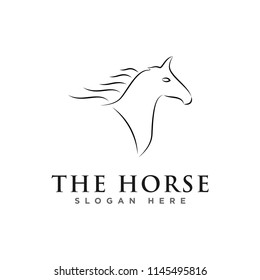 line art horse head logo design