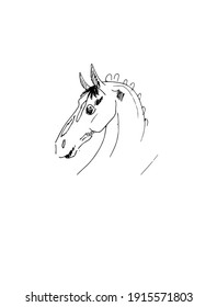 Line art horse head white and black like tatoo