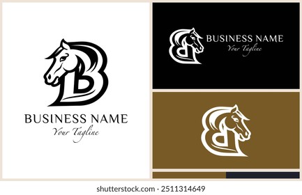 logotipo da letra b da letra de cavalo da line art