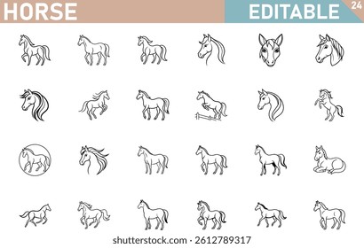 Line Art Horse Vector Collection Featuring Various Poses And Head Designs