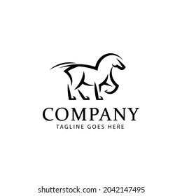 Plantilla de logotipo de vectores de caballos de línea