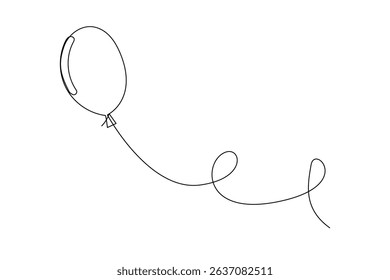Line Art Hot Air balloon. Baby Shower Birthday Greeting Card Invitation Party Decoration. One Continuous Modern Outline Drawn. Thin Sketch Line Art Curved Wavy Icon.	