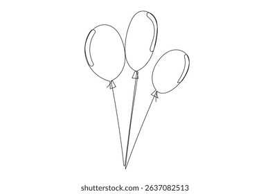 Line Art Hot Air balloon. Baby Shower Birthday Greeting Card Invitation Party Decoration. One Continuous Modern Outline Drawn. Thin Sketch Line Art Curved Wavy Icon.	