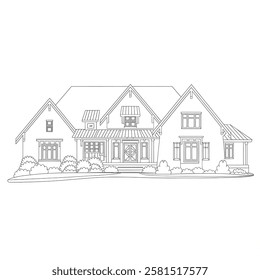 A line art house illustration of a coloring page 