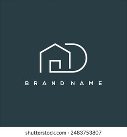 line art house and initial D logo vector