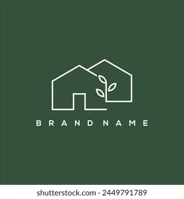 line art house leaf and garden house logo vector