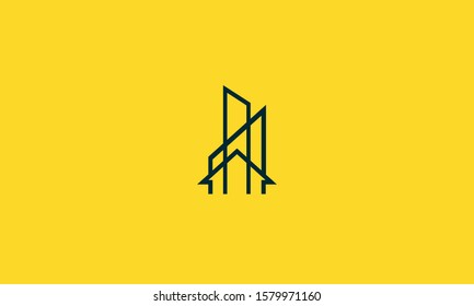 line art house logo with a door and buildings 