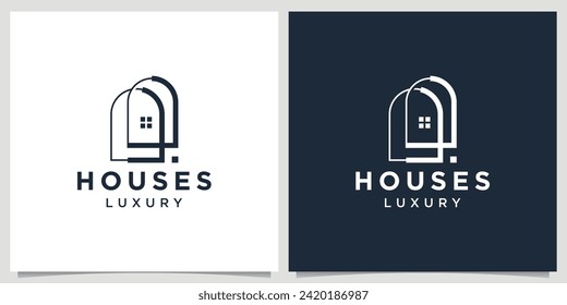line art house logo minimalist design vector illustration on black and white black background.