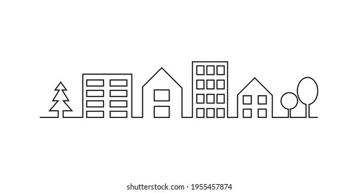 Line Art mit Haus in einer Reihe. Kreative Linien Kunstillustration, Skizze. Stockbild. Vektorgrafik. EPS10.