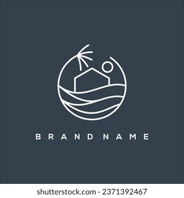 logotipo de la casa de arte de línea de la palma y el de las olas vectores