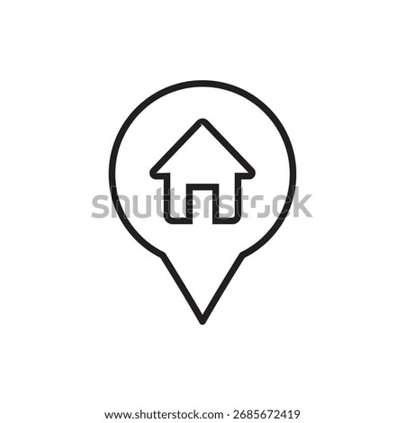 Line art house symbol inside a map pointer pin
