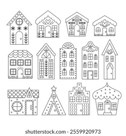 Line Art Houses Set. Cute Editable Stroke Collection.