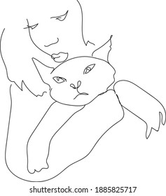 Streichkunst mit Katze umarmt 