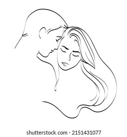 Pareja de abrazo de arte de línea ilustraciones vectoriales arte minimalista. Resumen, hombre de arte moderno y mujer enamorada. Concepto de moda