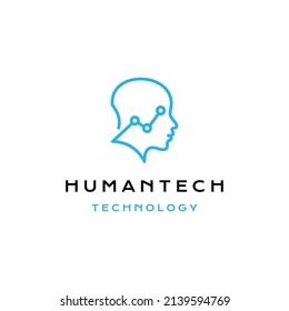 Line art Human head tech logo design vector icon illustration