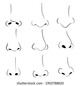Line art human noses set. Outline nose sketch body part. Vector illustration