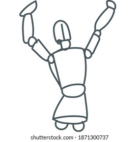 Line art of human pose, manequin illustration raising hand