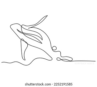 Línea de arte de la ballena jorobada. Febrero es el mes de conciencia de la ballena jorobada. Vector mínimo. Afiche de arte al estilo de los niños. Ayúdanos a parar la caza de ballenas.