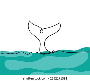 Línea de arte de la ballena jorobada. Febrero es el mes de conciencia de la ballena jorobada. Vector mínimo. Afiche de arte al estilo de los niños. Ayúdanos a parar la caza de ballenas.