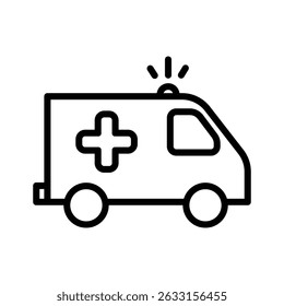 Line art icon of an ambulance, representing emergency medical services.