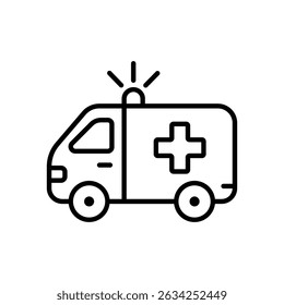 Line art icon of an ambulance, representing emergency medical services.