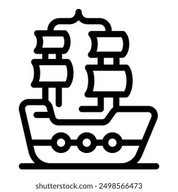 Line art icon of an ancient ship sailing on the ocean, perfect for projects related to history, travel, and adventure