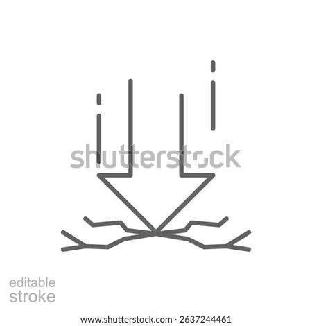 Line Art Icon of Arrow Hitting Ground Causing Cracks Weight Pressure and Negative Effect Outline Editable Stroke