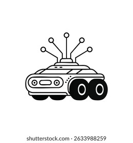 Line Art Icon of Autonomous System Featuring Robotic Vehicle with Sensors and Glowing Blue Connection Nodes