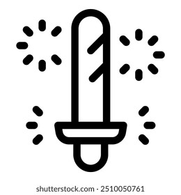 Line art icon of a baguette standing up, surrounded by sparkles, ideal for bakery and food industry content