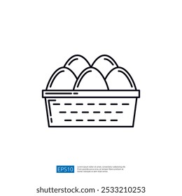 Line art icon of a basket with Easter eggs