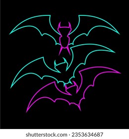 Line art icon of Bat, neon color