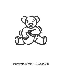 line art icon of bear eats honey from a clay pot, vector illustration