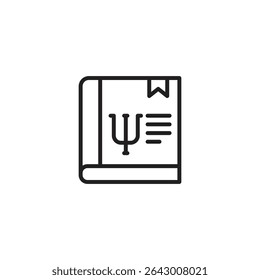 A line art icon of a book with a bookmark, displaying the Greek letter Psi (Ψ) and horizontal lines on the cover, symbolizing psychology studies or a mental health resource.