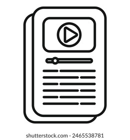 Line art icon of a book with play button symbolizing video learning or online courses