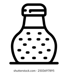 Line art icon of a bottle of milk kefir with grains, a healthy fermented drink