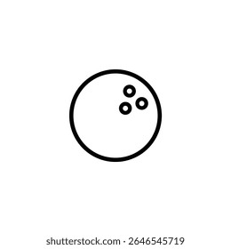 A line art icon of a bowling ball with three solid finger holes. Minimalist vector for sports and recreation.